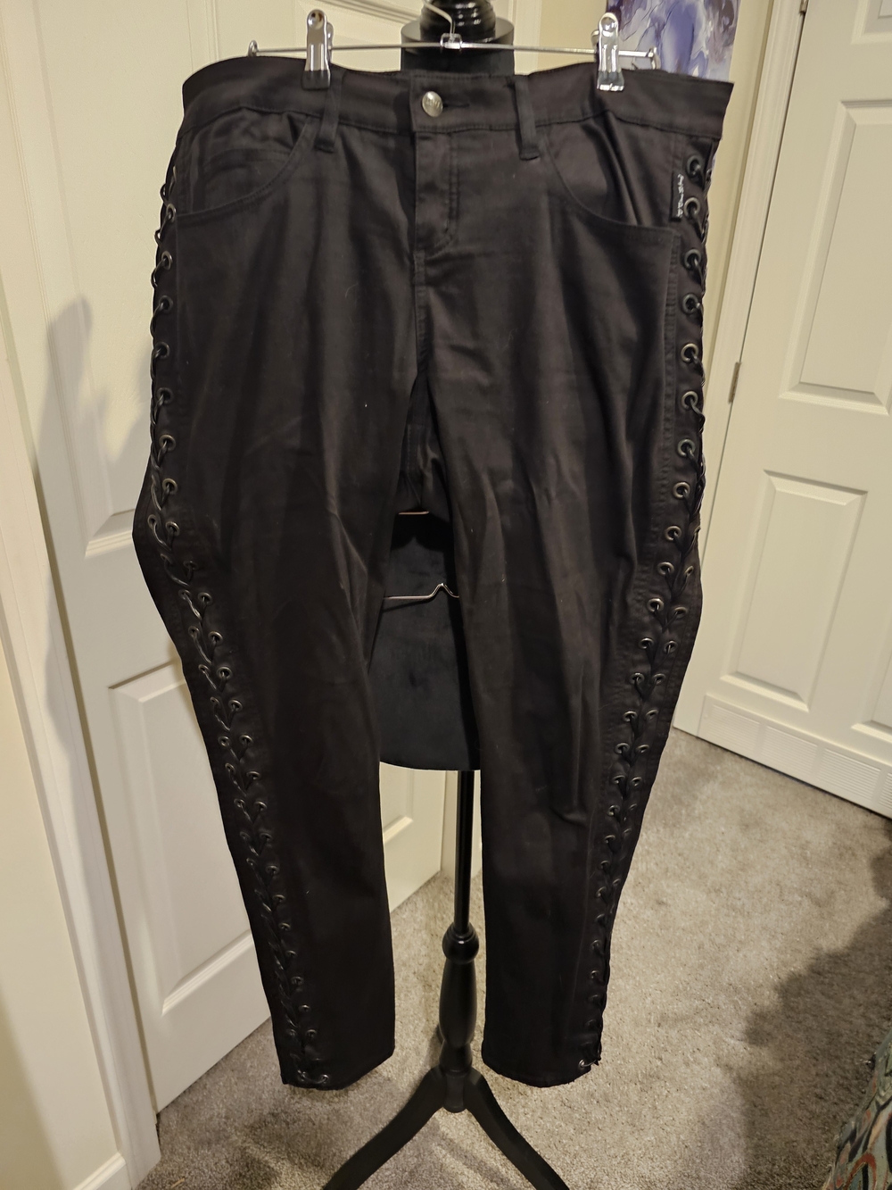Vintage 2000s Tripp NYC Black Skinny Lace-Up Side Panel Pants